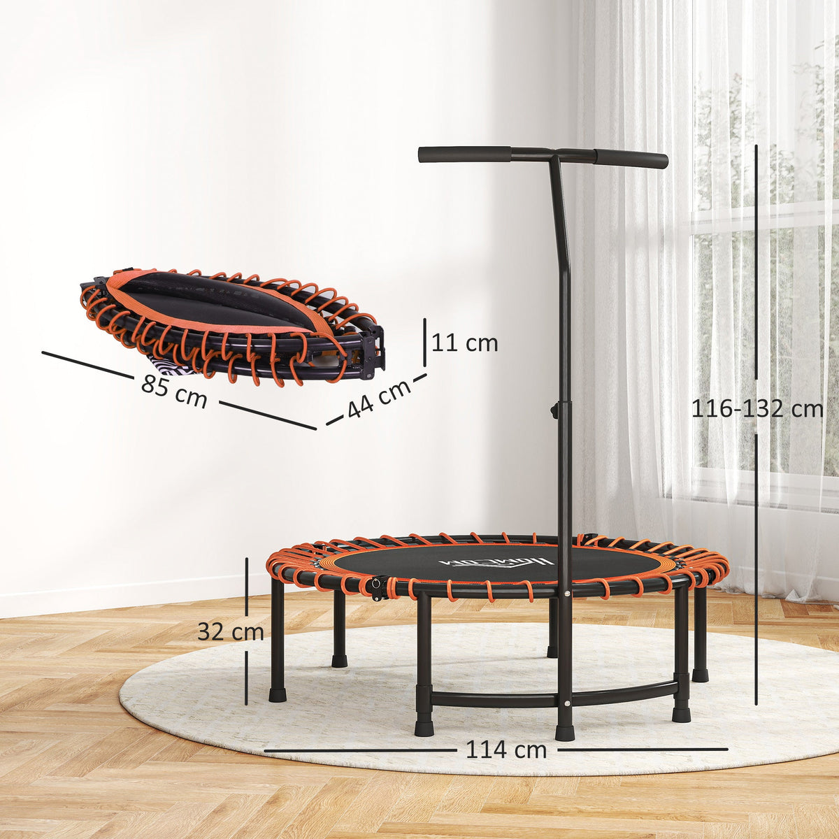 HOMCOM Mini Round Trampoline with Adjustable Handle - Green
