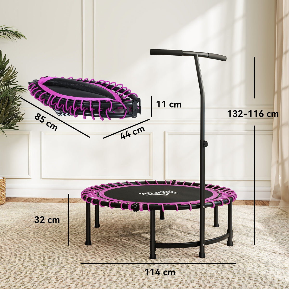 HOMCOM Mini Round Trampoline with Adjustable Handle - Green
