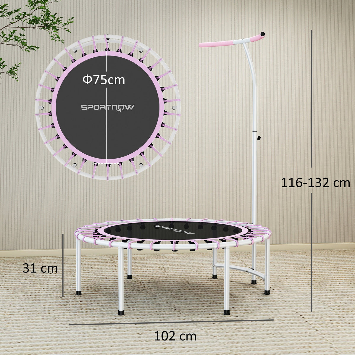 SPORTNOW 40" Mini Fitness Trampoline with Handle - Pink