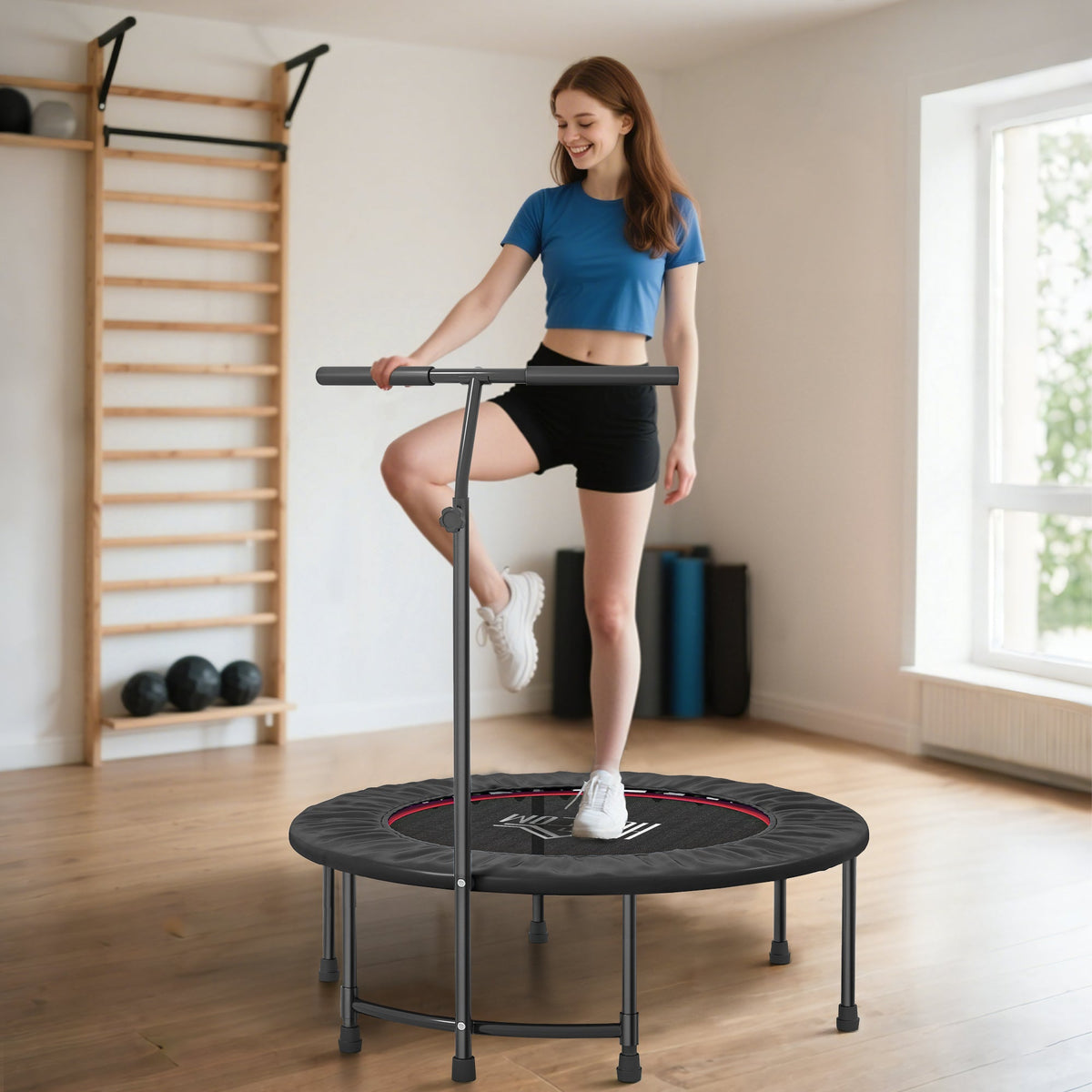 HOMCOM 40" Mini Fitness Trampoline with Handle - Black