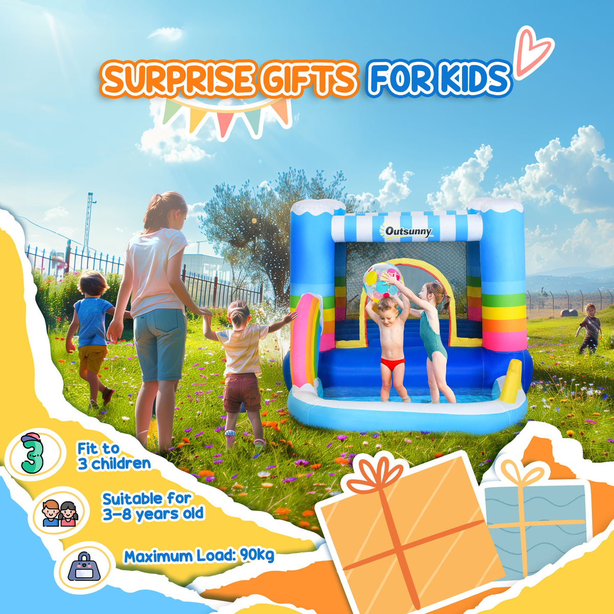 Outsunny Kids Bouncy Castle with Pool & Climbing Wall