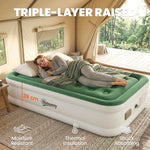Outsunny Inflatable Mattress, Single Air Bed with Built-in Electric Pump, 3 Mins Inflation, Flocked Surface - Dark Green