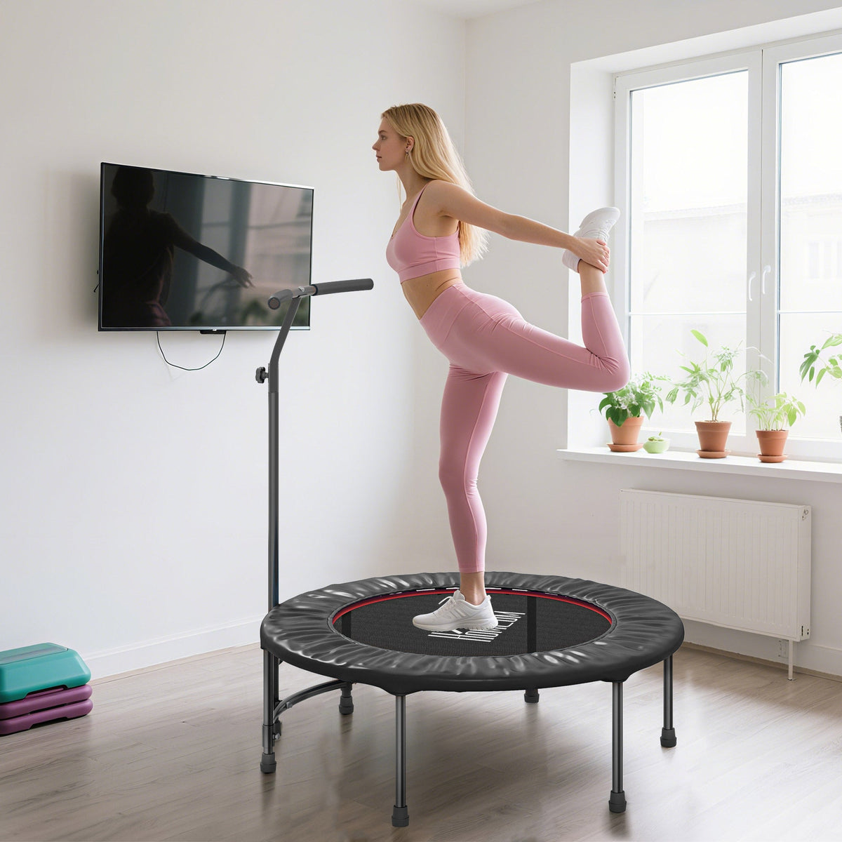 HOMCOM 40" Mini Fitness Trampoline with Handle - Black