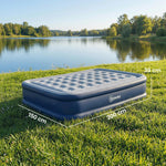 Outsunny Inflatable Mattress, Double Air Bed with Built-in Electric Pump, 3 Mins Inflation, Flocked Surface - Grey