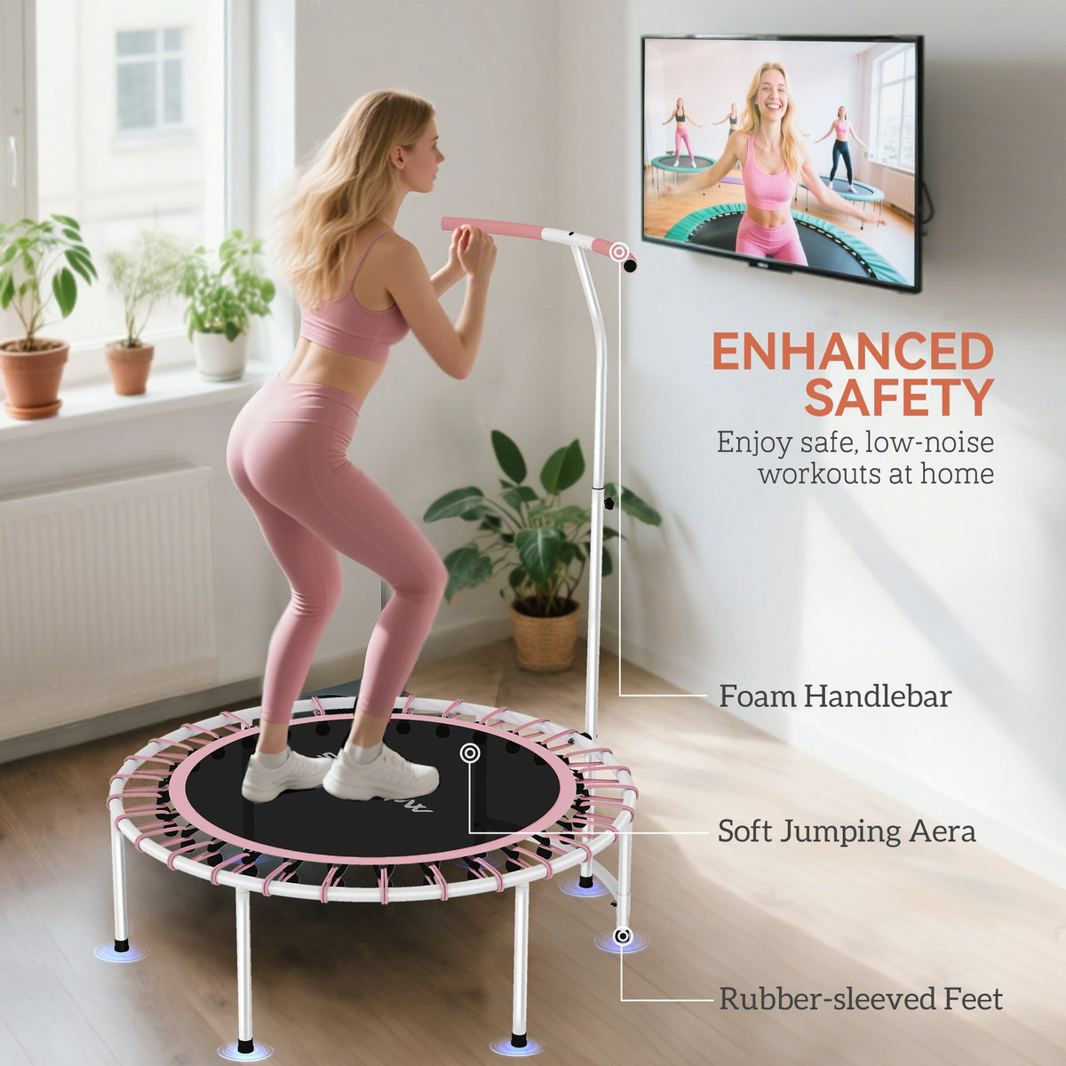 SPORTNOW 40" Mini Fitness Trampoline with Handle - Pink