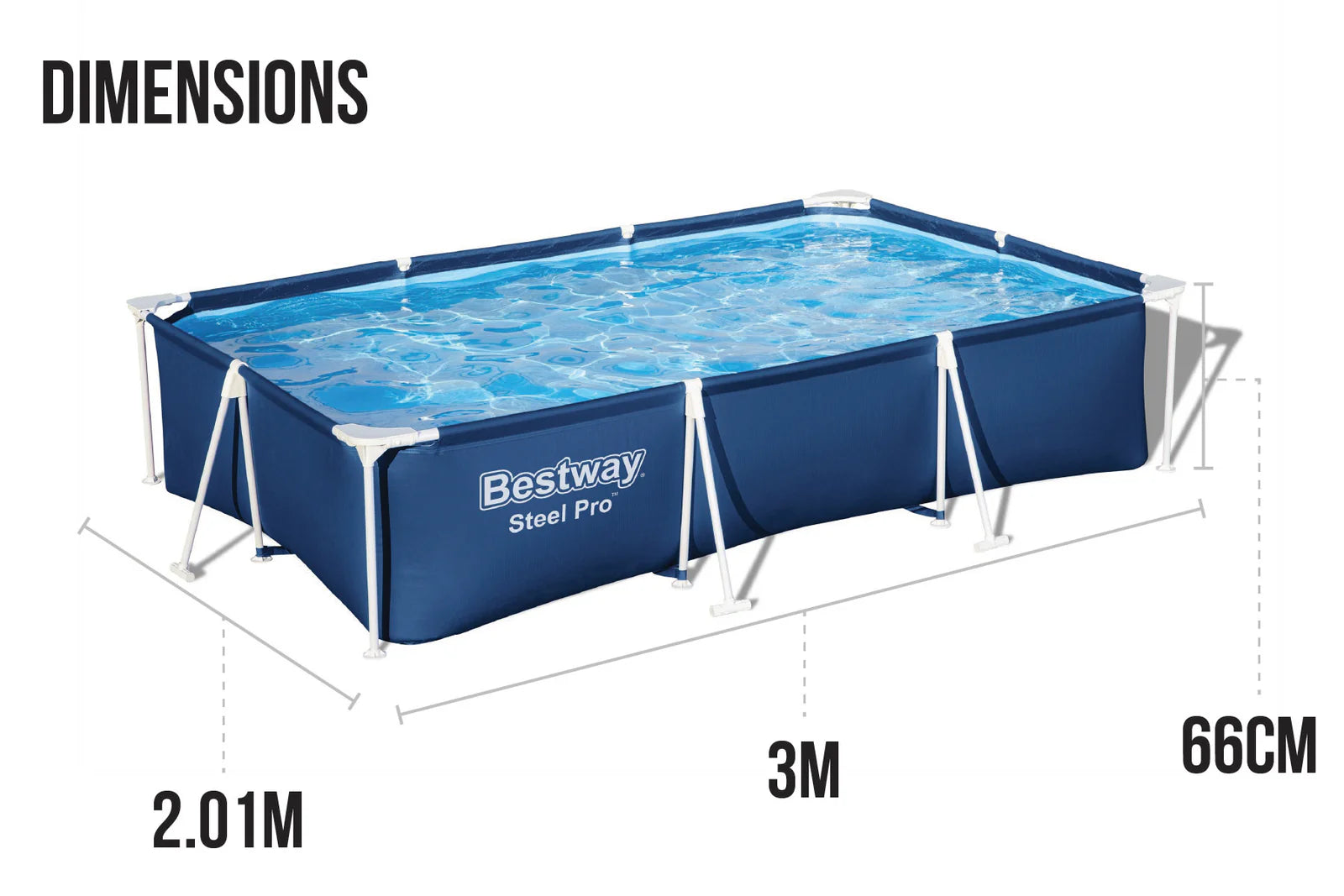 Bestway Rectangle Steel Pro Pool 9ft x 6.7ft x 26in 3
