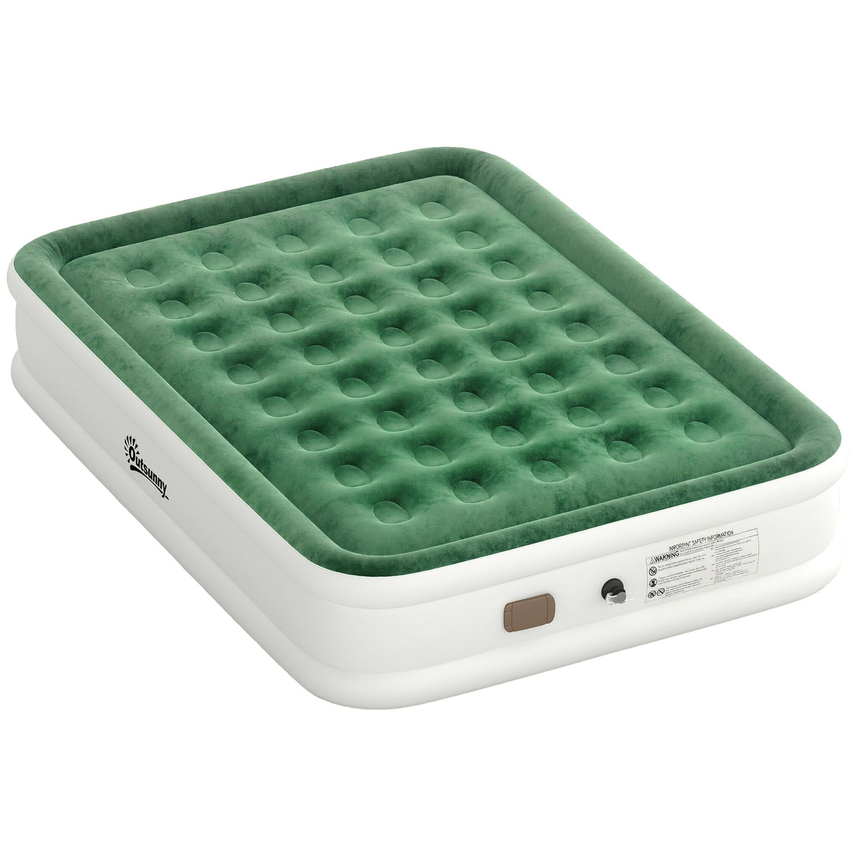 Outsunny Inflatable Mattress, Double Air Bed with Built-in Electric Pump, 3 Mins Inflation, Flocked Surface - Dark Green