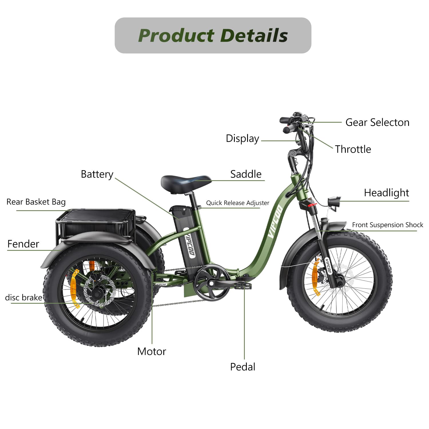 VIPCOO ET1 Folding Electric Tricycle 750W 48V