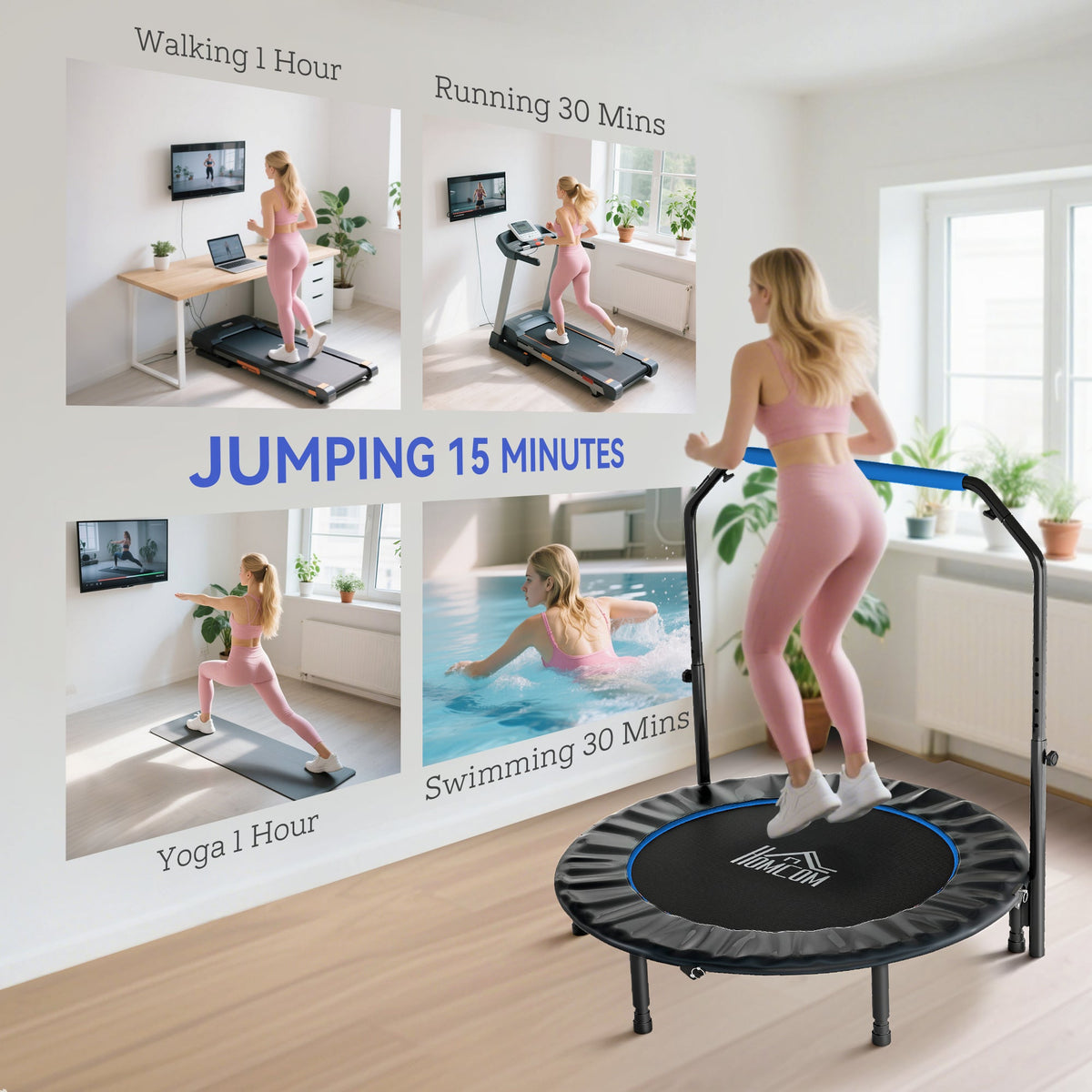 HOMCOM 48" Foldable Mini Fitness Trampoline - Black