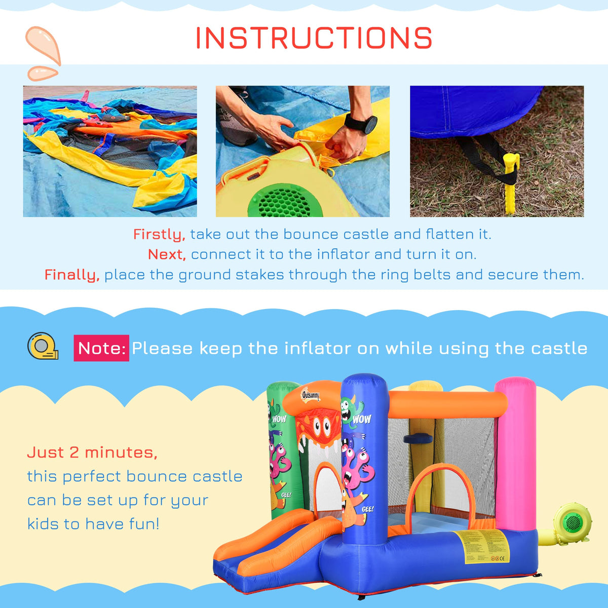 Outsunny Monster Bouncy Castle with Slide