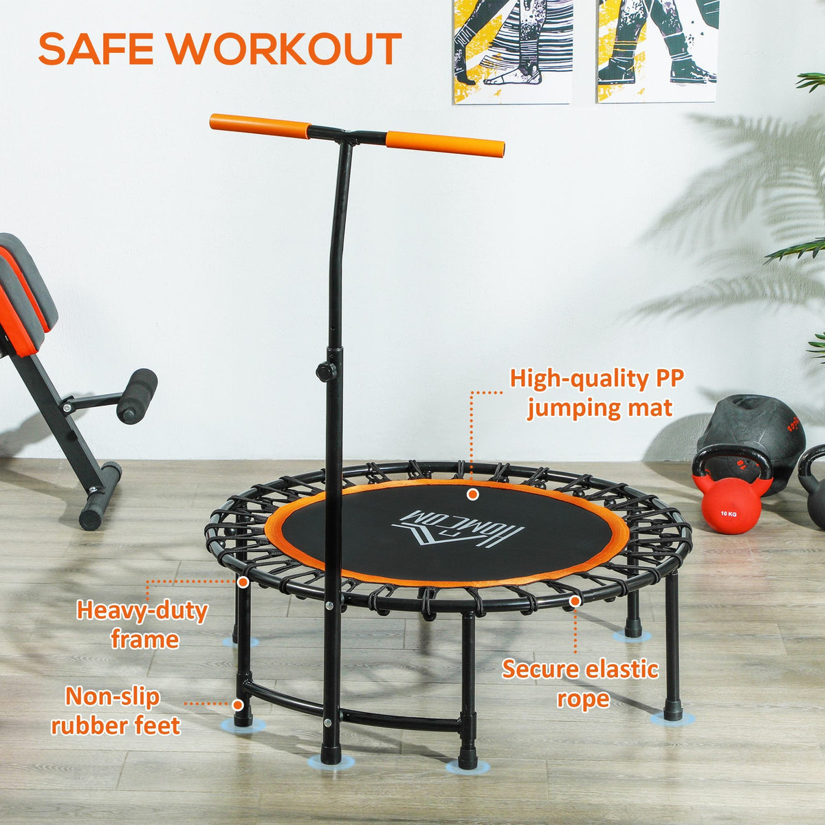 HOMCOM 40" Mini Fitness Trampoline with Handle - Black