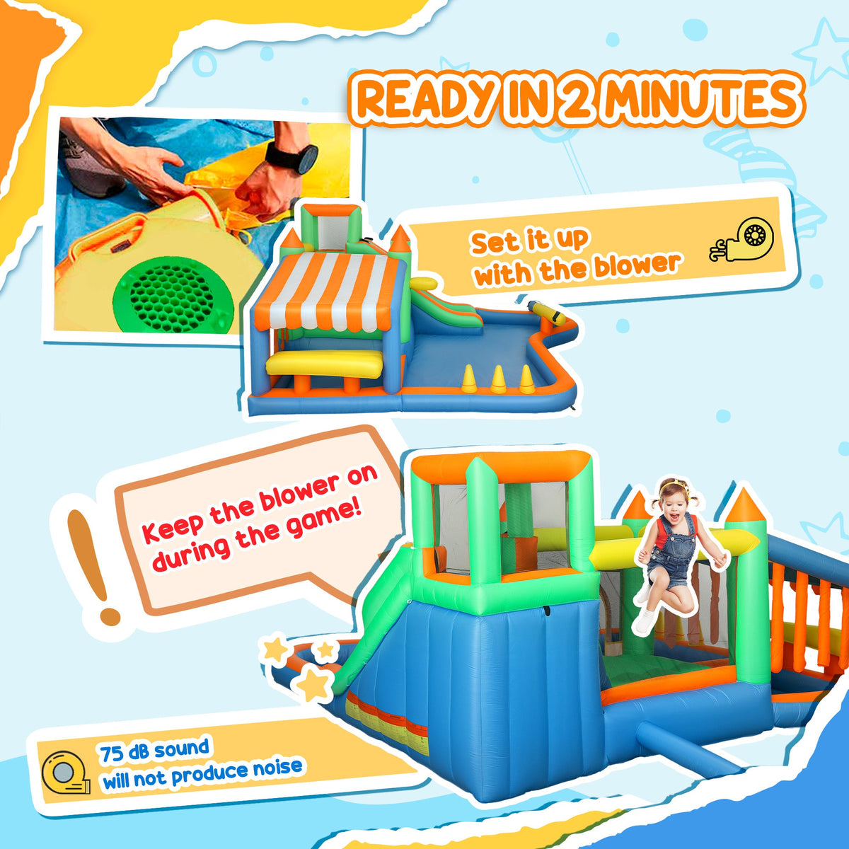 AIYAPLAY 8-in-1 Bounce House with 550W Blower